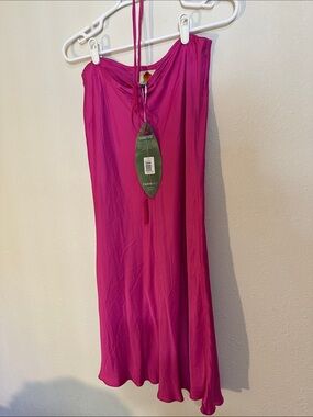 FARM Rio Pink Tied Midi Skirt with beaded ties